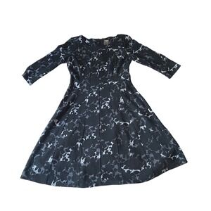 Taylor Womens A Line Dress Black Monochrome White Abstract Print 3/4 Sleeve SZ 2